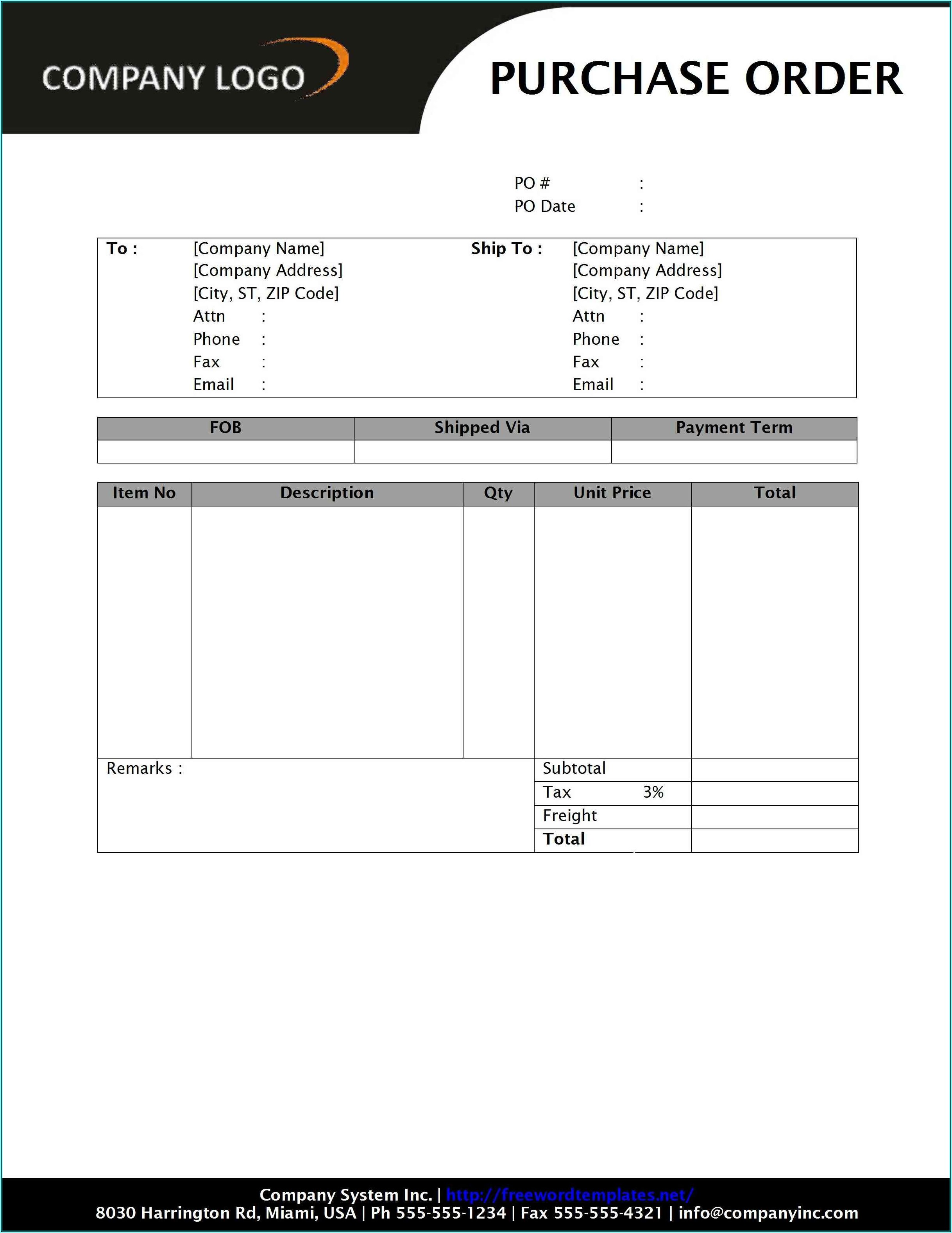 Purchase Order Form Excel