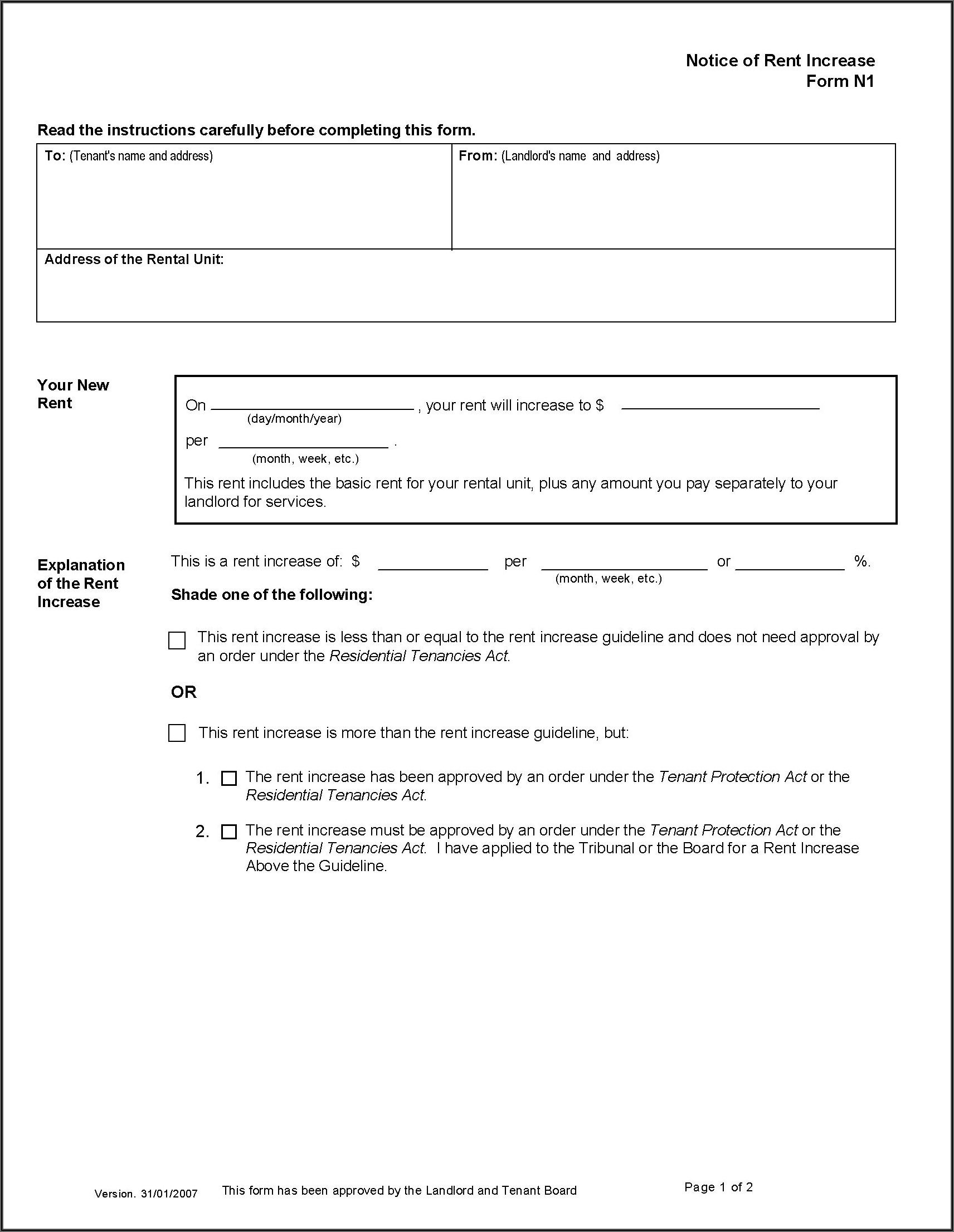 Rent Increase Forms