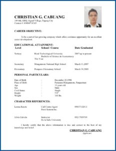Resume Blank Form For Seafarer