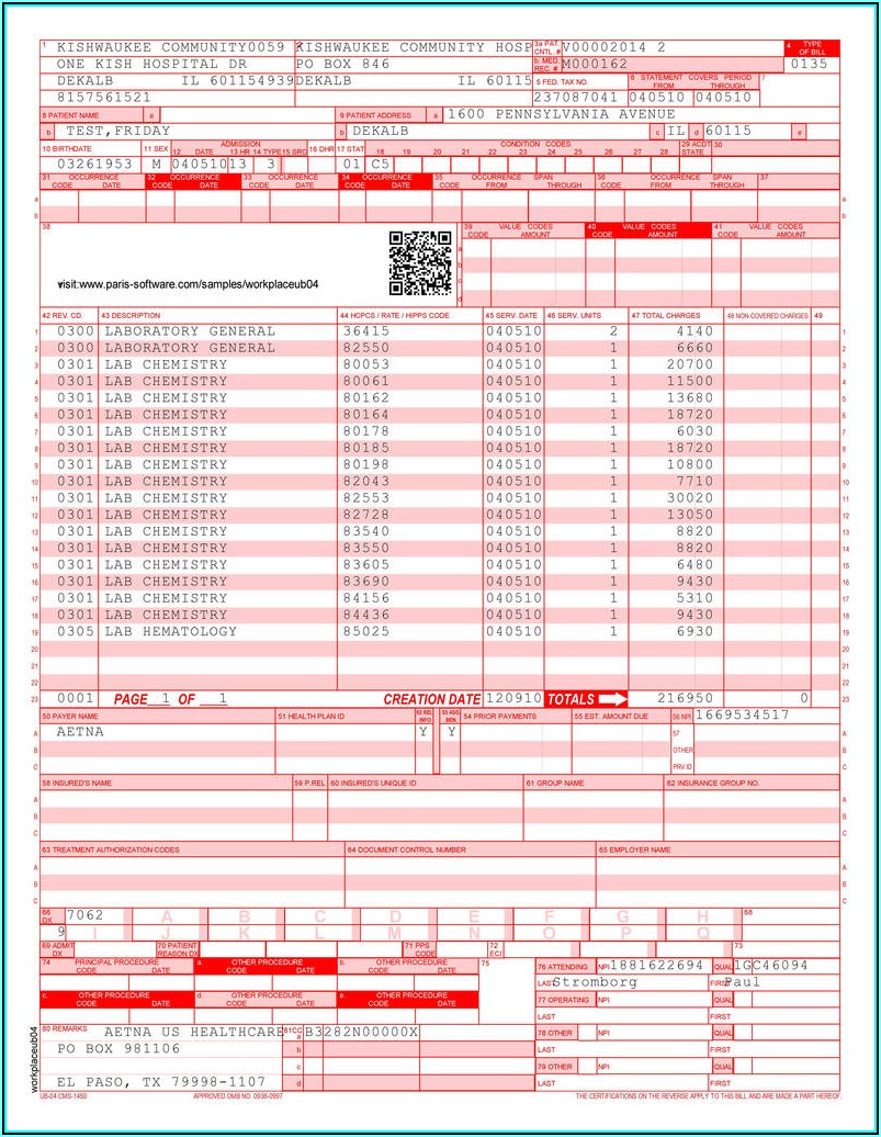 Sample 1500 Claim Form