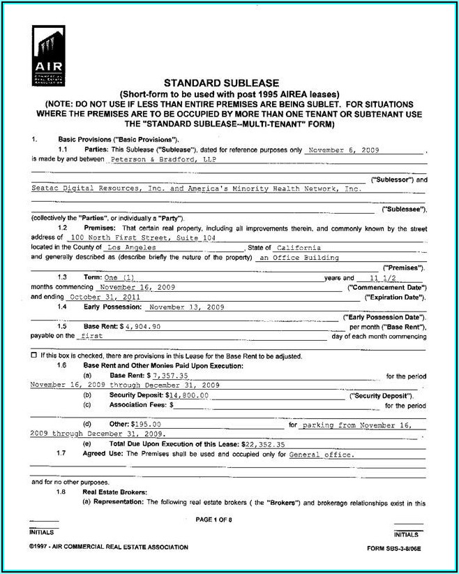 Sample Sublease Form