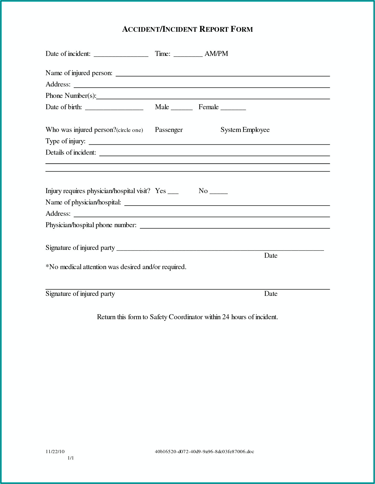 Simple Release Form For Car Accident