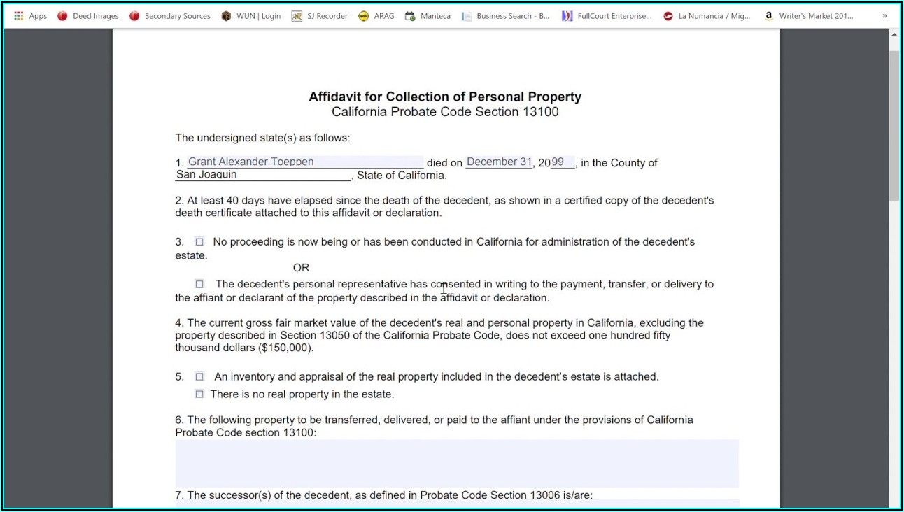 Small Estate Affidavit Form California 2019