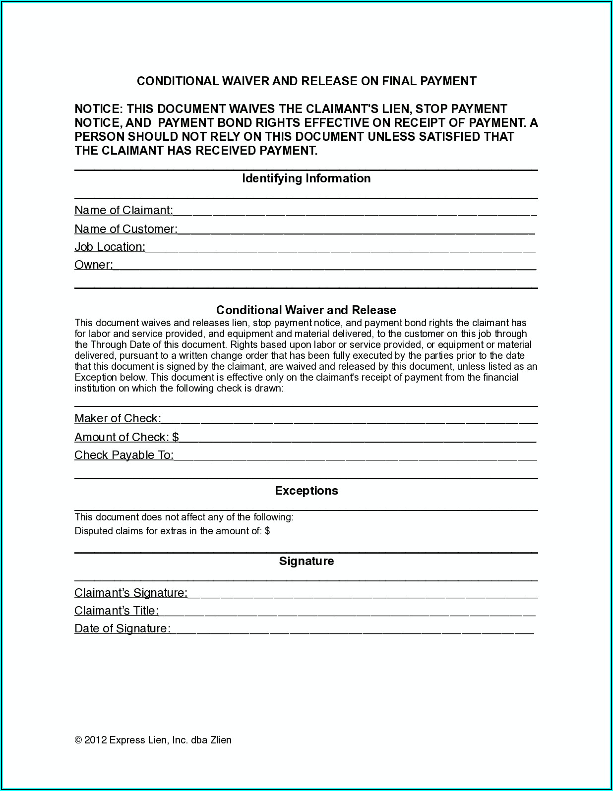 State Of Alabama Mechanic's Lien Form