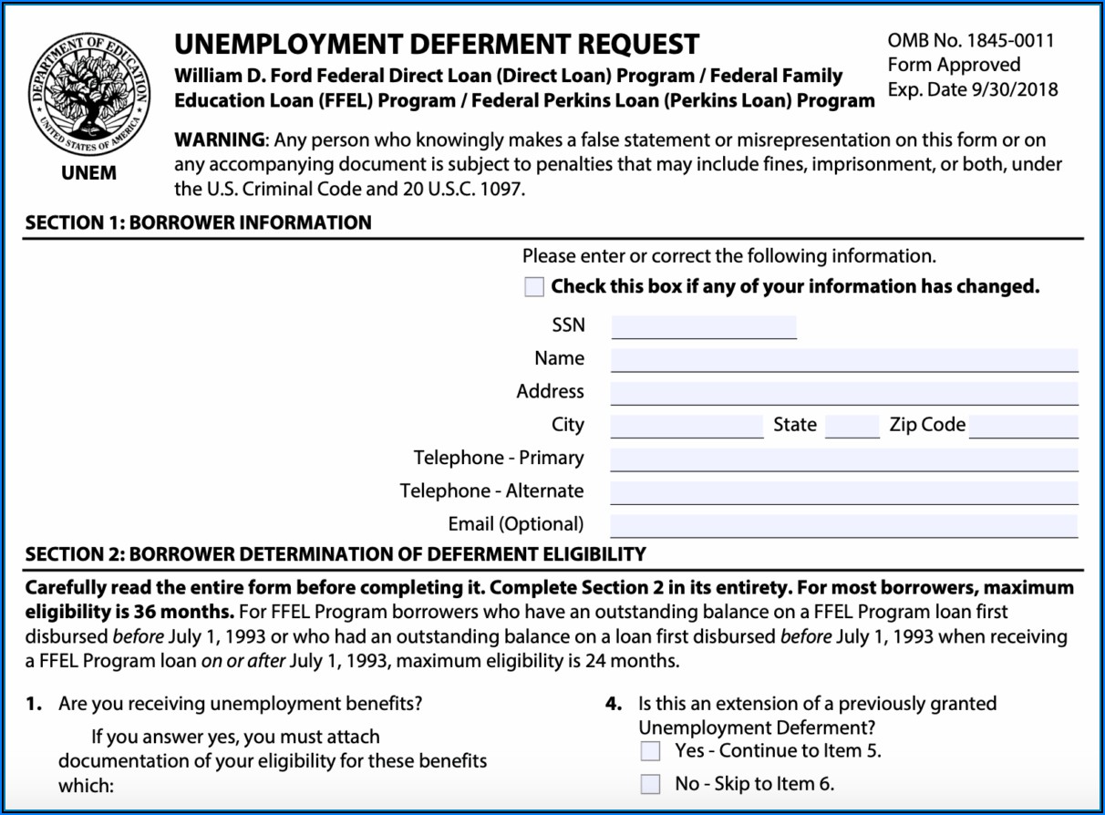 Student Loan Deferment Form 2018