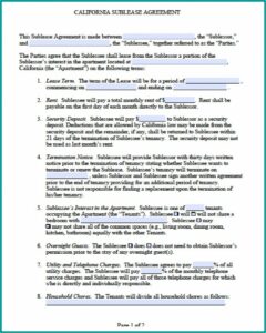 Sublease Contract Form Free Download