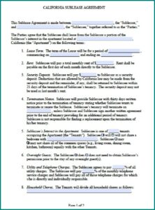 Sublease Form Ca