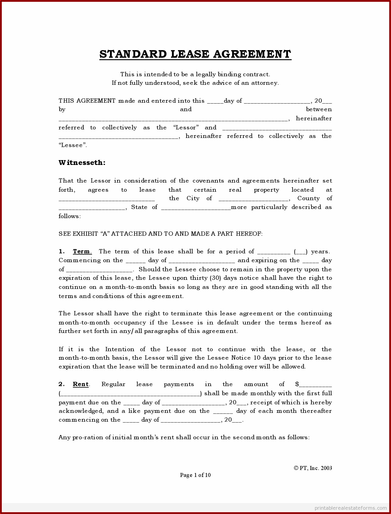 Sublet Lease Template Free