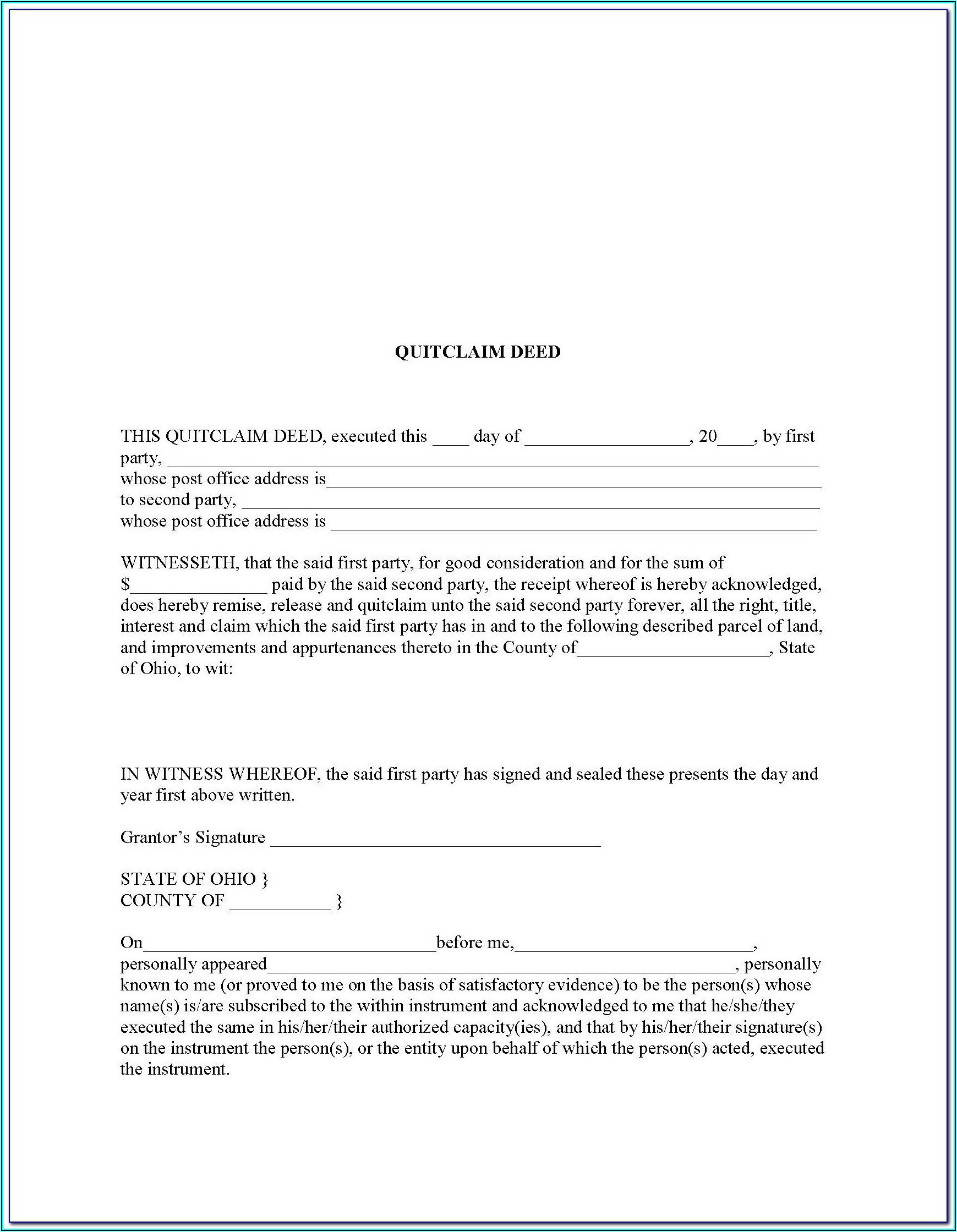 Survivorship Deed Form Ohio