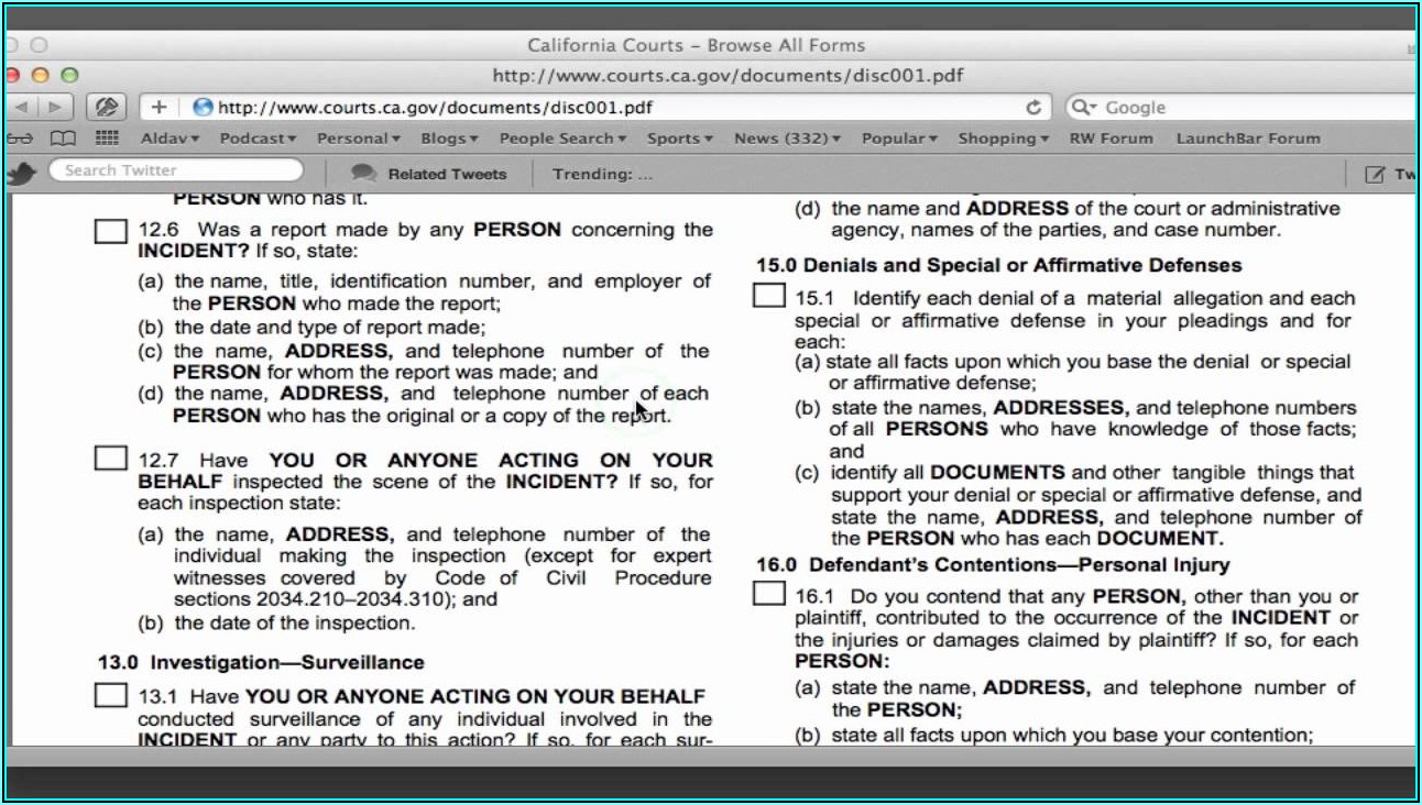 Unlawful Detainer Form Interrogatories