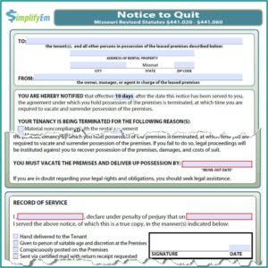 Unlawful Detainer Form Missouri