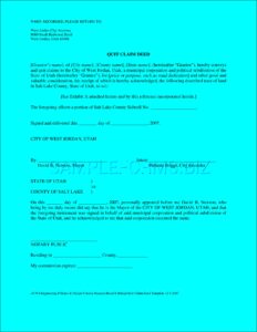 Utah Quit Claim Deed Form Free