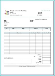Vehicle Repair Form Template