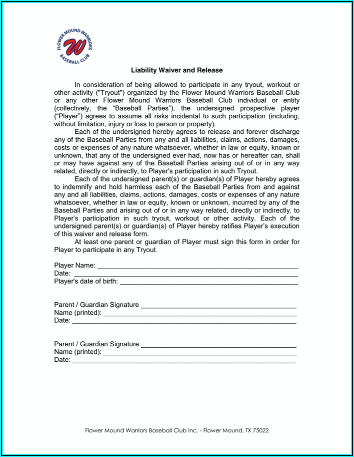 Waiver Of Liability Form Template