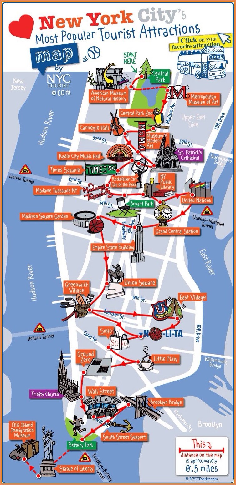 Walking Map Of New York City Attractions