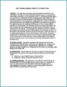 West Virginia General Power Of Attorney Form