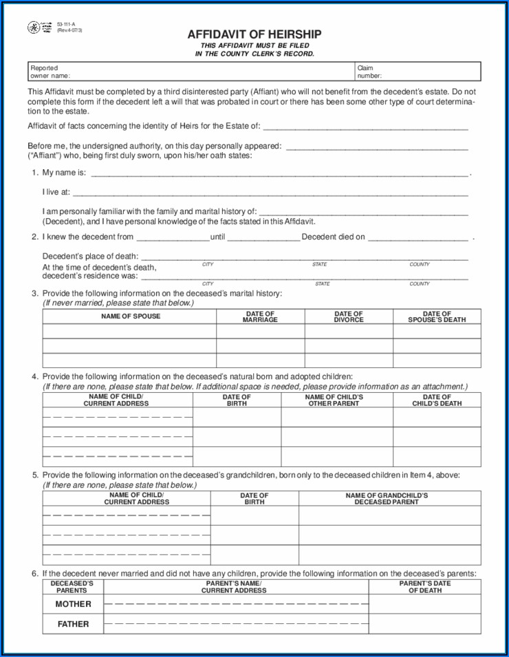Affidavit Of Heirship Texas Form Free