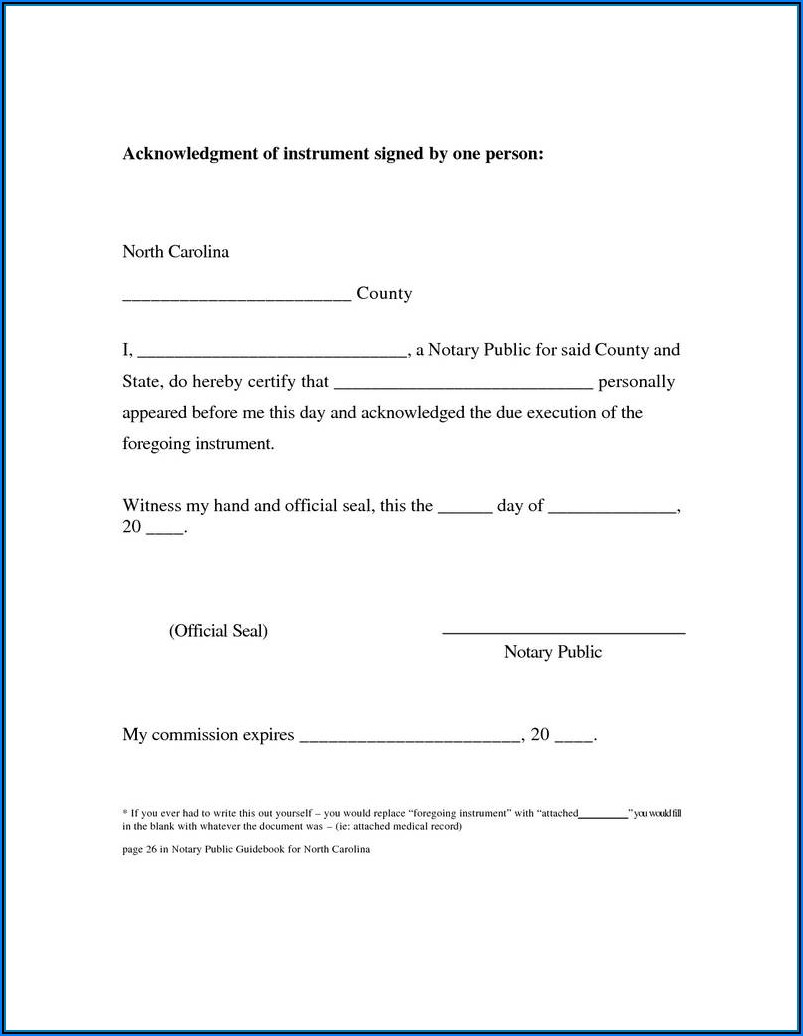 Blank Notary Form Nc