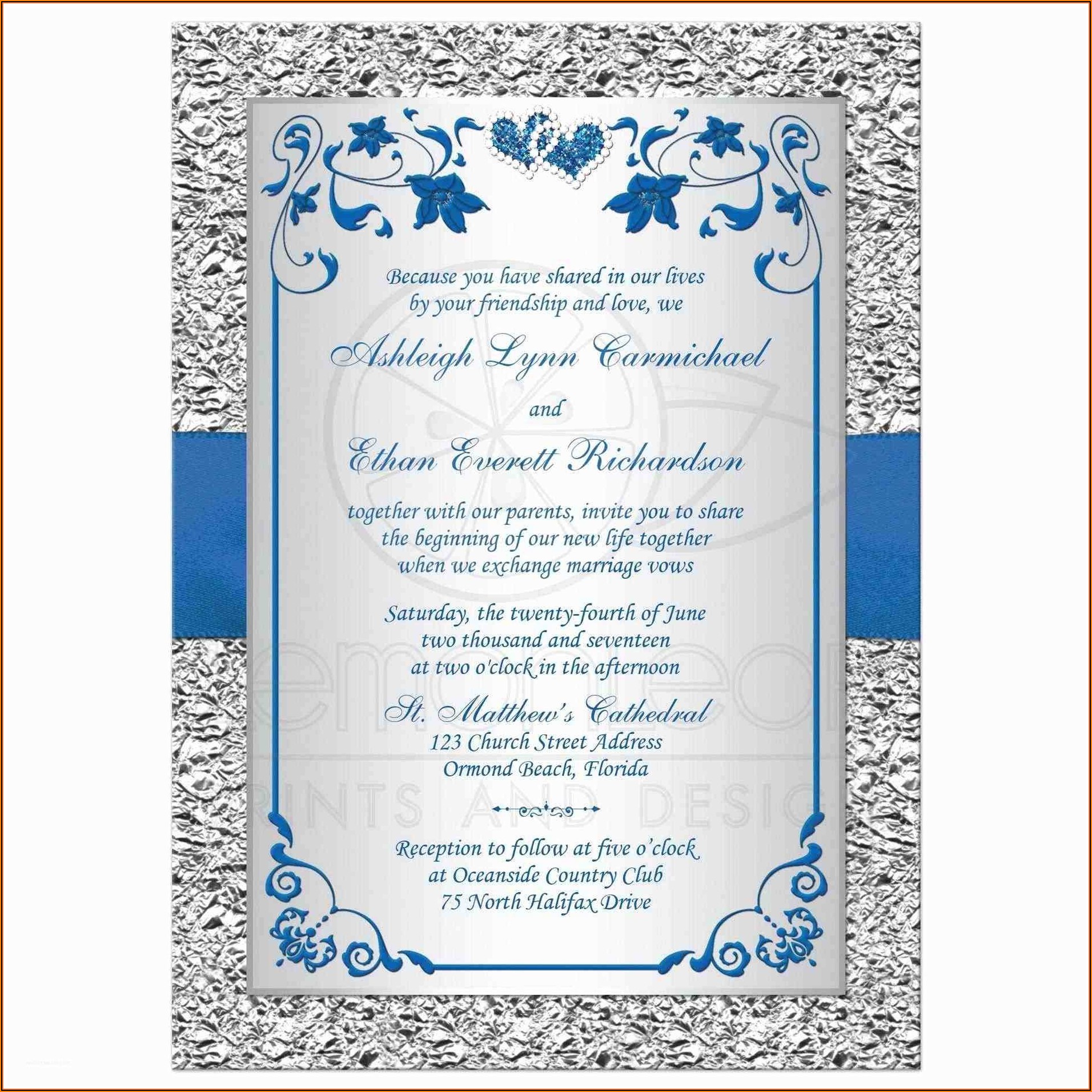 Blue And Silver Wedding Invitations Templates