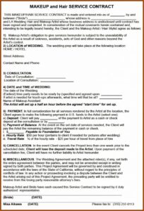Bridal Party Makeup Contract Template