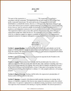 Bylaws For Nonprofit Organizations Template