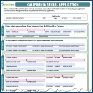 California Housing Rental Application Form