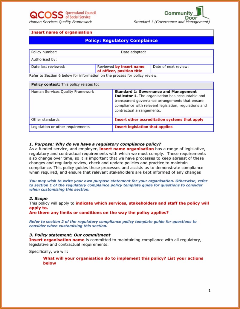 Compliance Policies And Procedures Template