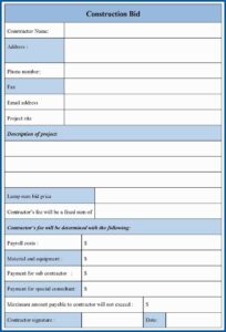 Construction Bid Form Example
