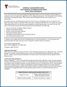 Criminal Background Check Authorization Form Texas