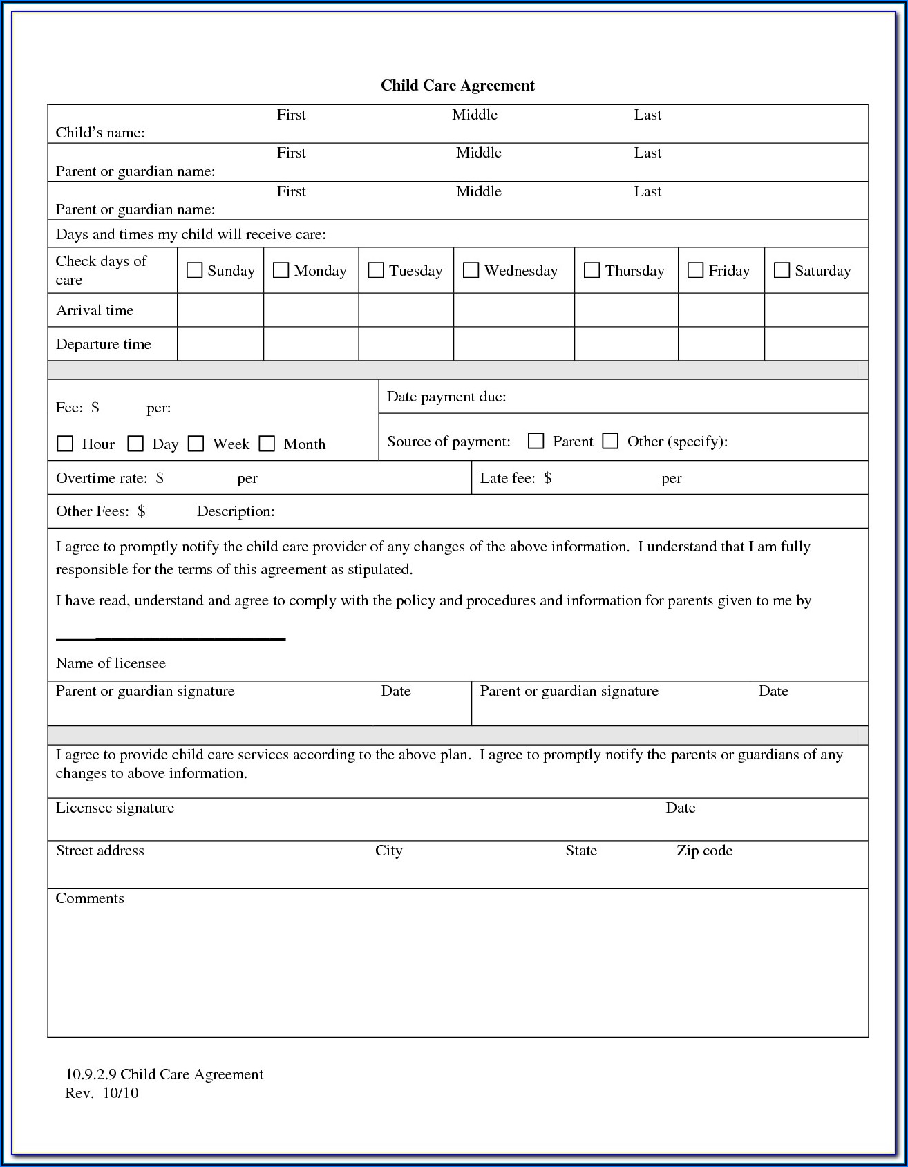 Daycare Contracts And Forms Free