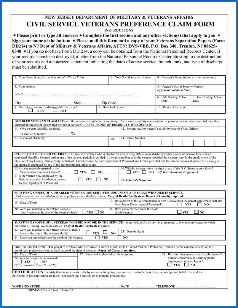 Department Of Veterans Affairs Dd Form 214