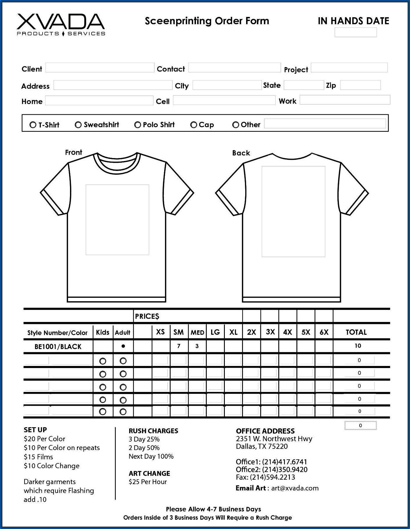 Downloadable Editable T Shirt Order Form Template