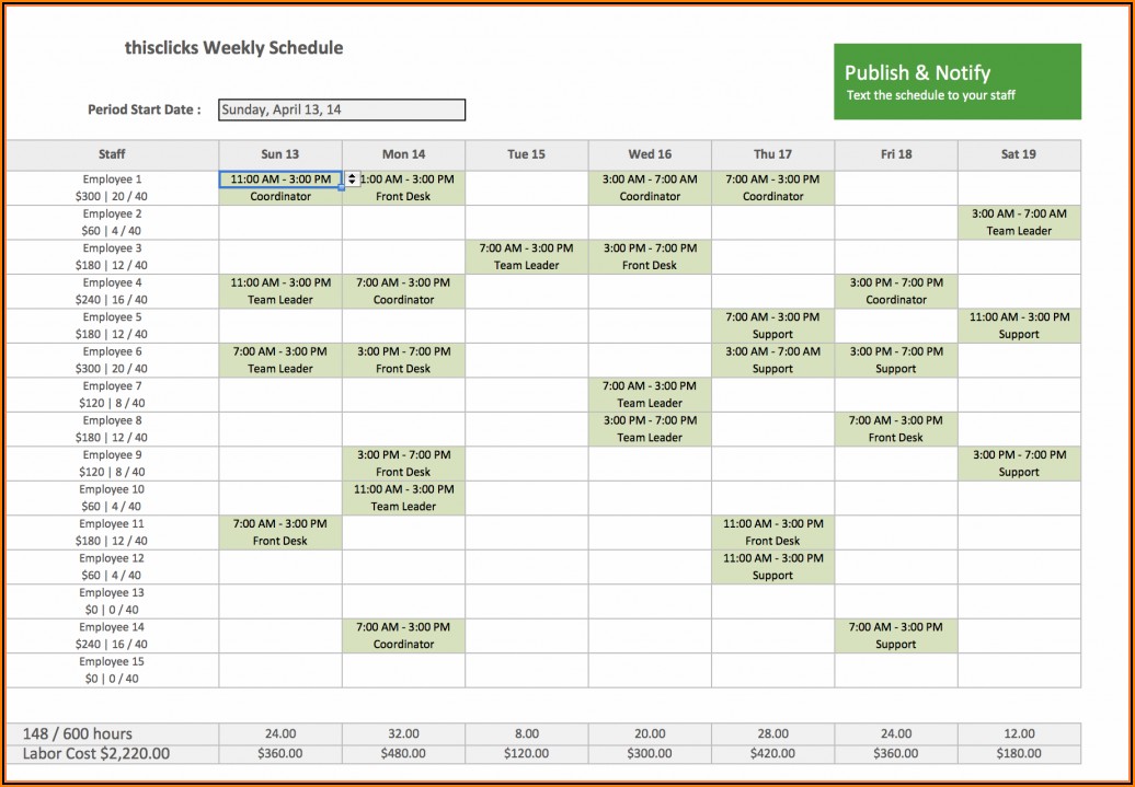 Employees Schedule Template Excel