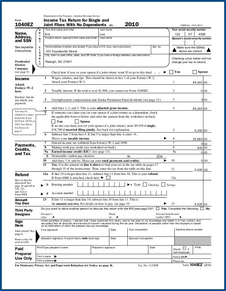 Federal Tax Return Forms 1040ez