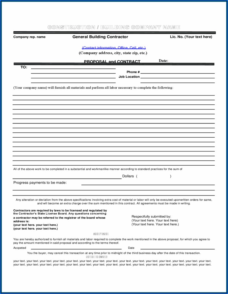 Free Downloadable Construction Proposal Forms
