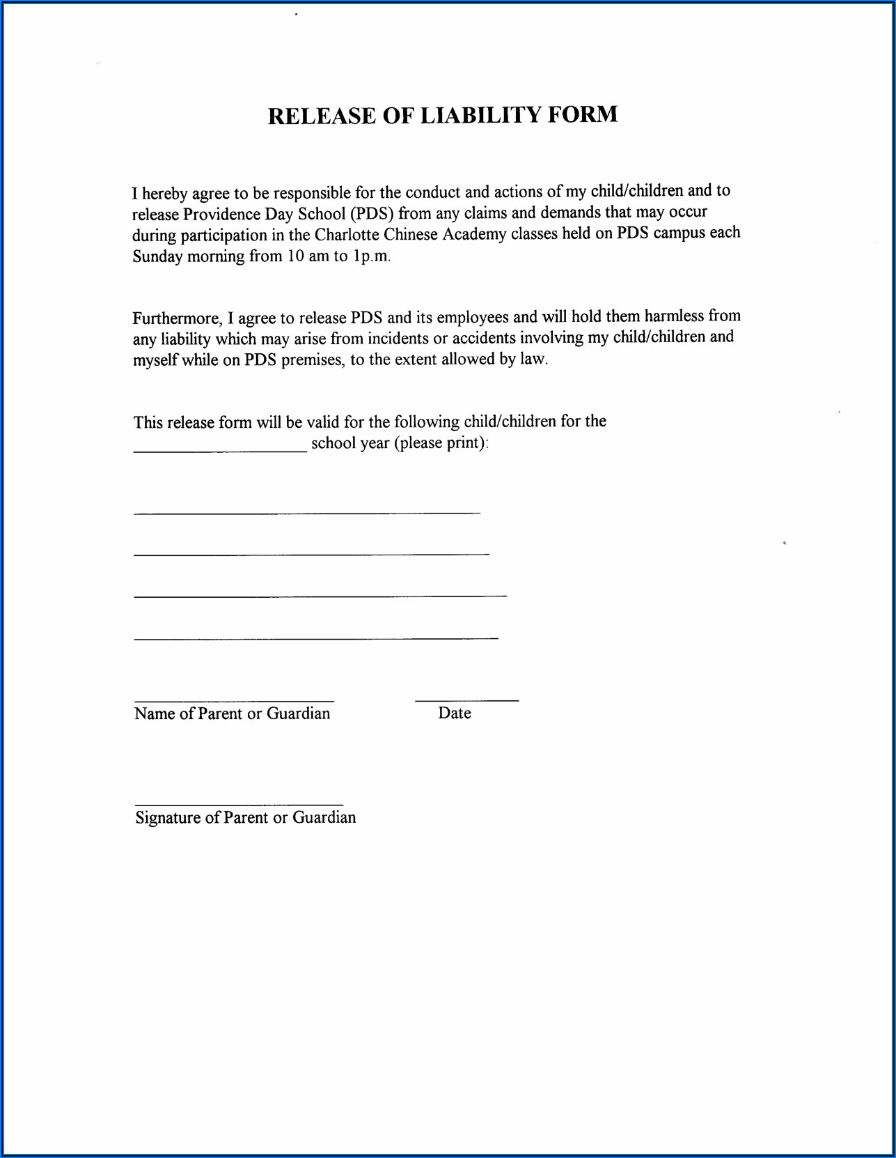 Free Liability Form Template