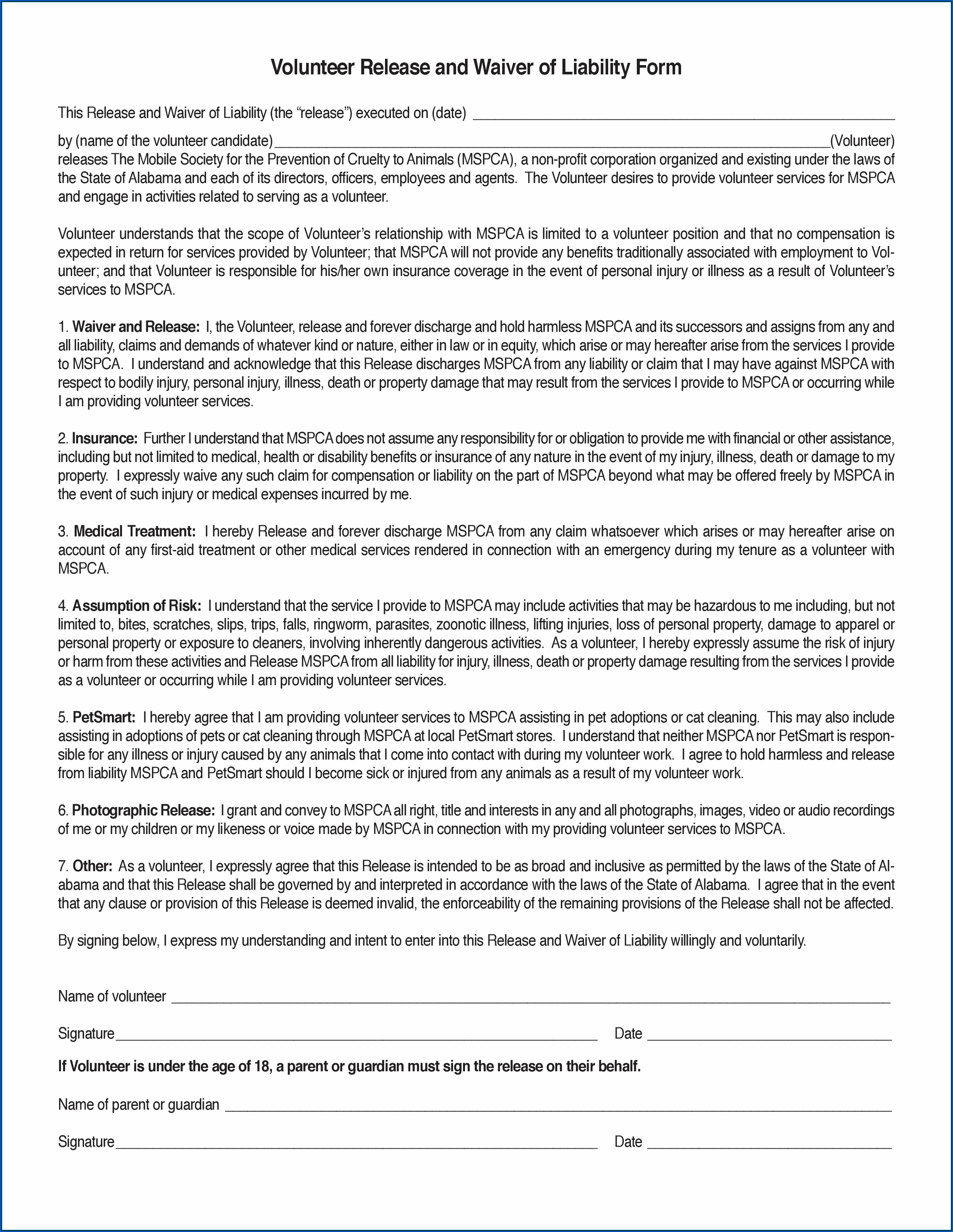 Free Liability Waiver Form Template