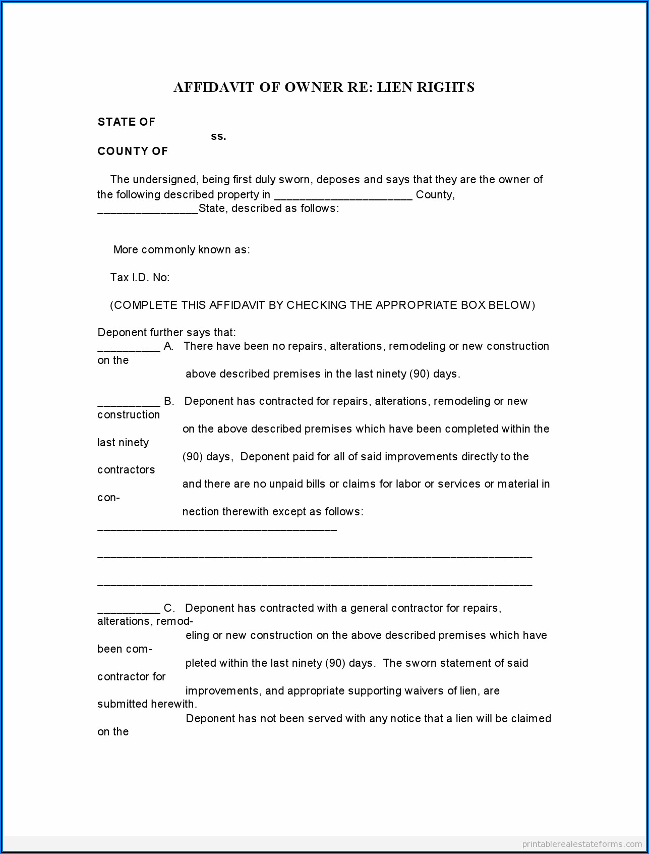 Free Printable Affidavit Statement Form