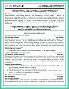 Free Resume Templates For Construction Project Manager