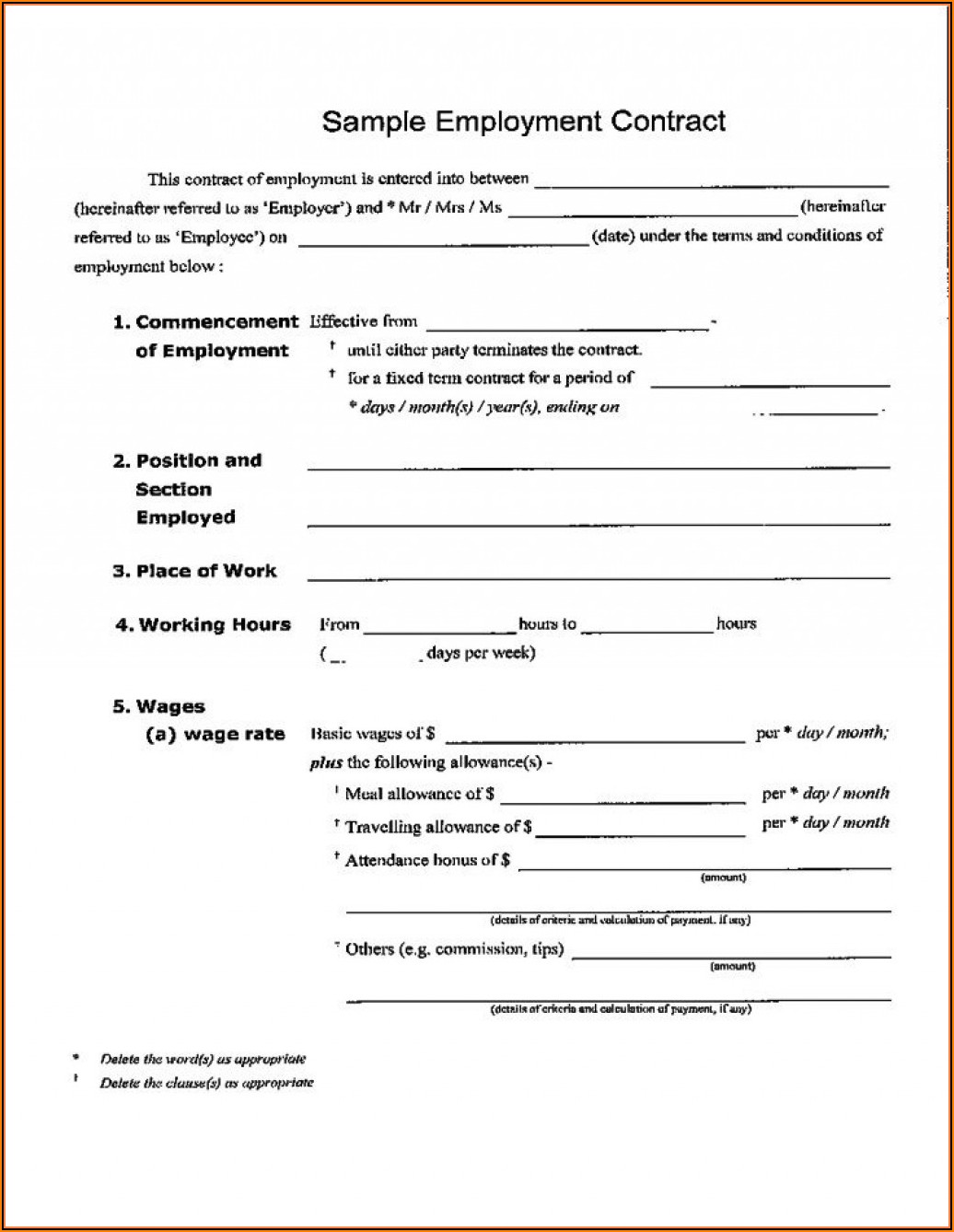 Free Temporary Employment Contract Template South Africa