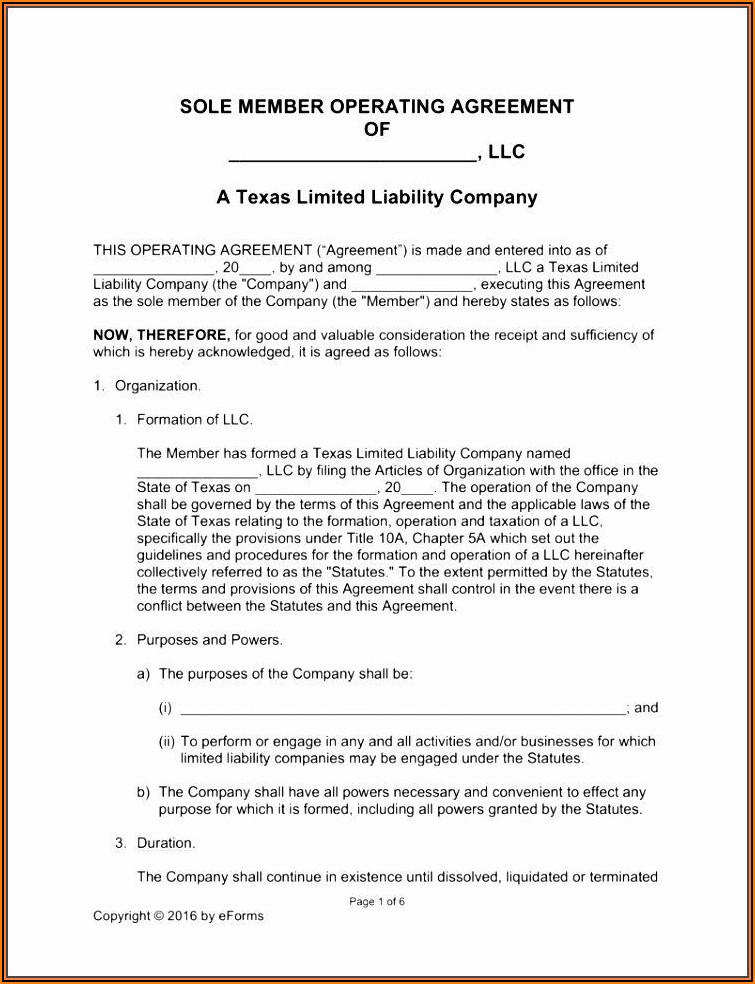 Free Texas Llc Operating Agreement Template