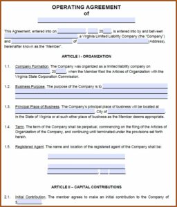Free Virginia Llc Operating Agreement Template