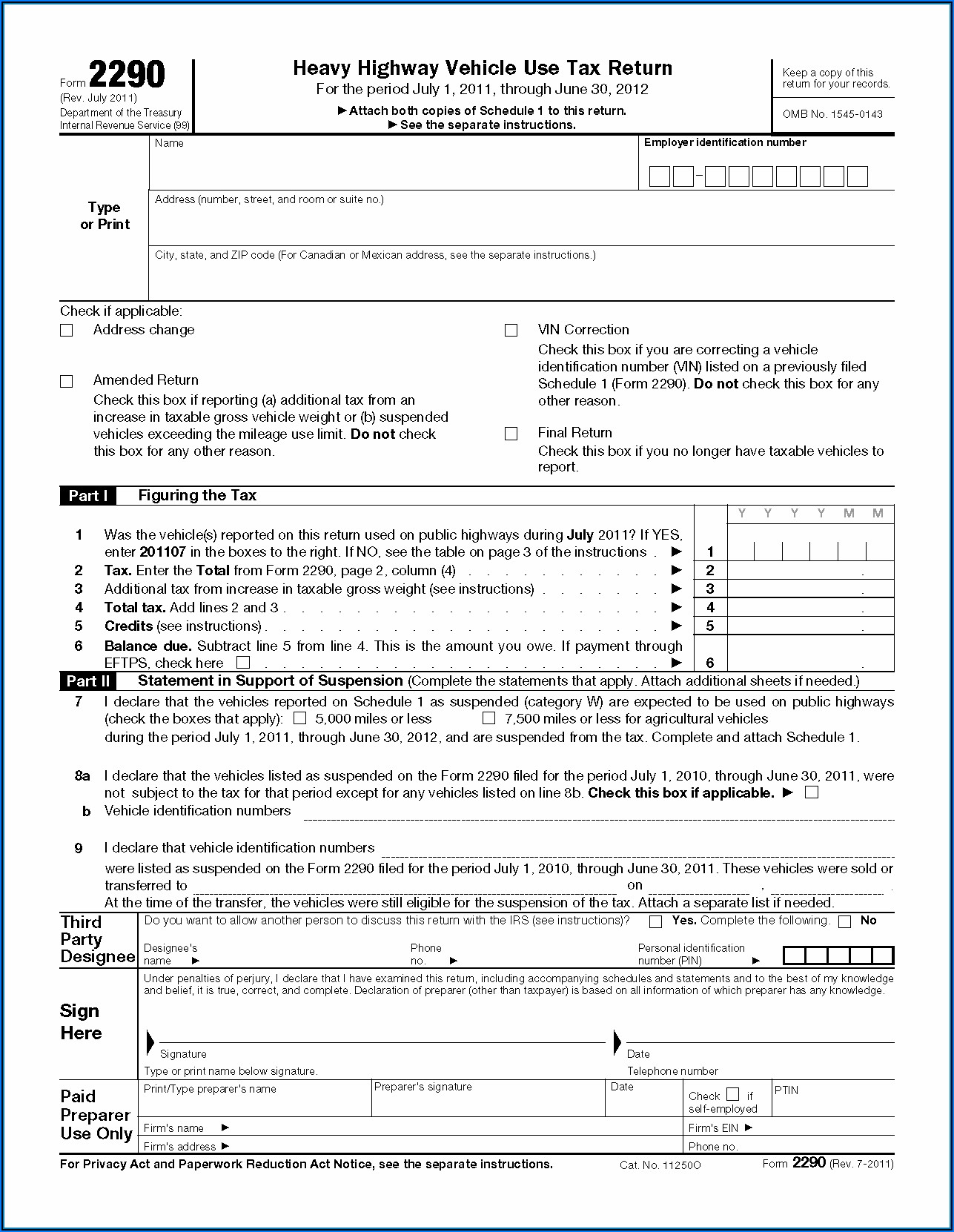 Heavy Highway Vehicle Use Tax Form 2290