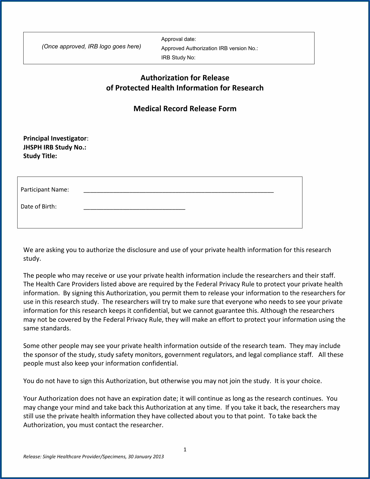 Hipaa Compliant Form For Medical Records