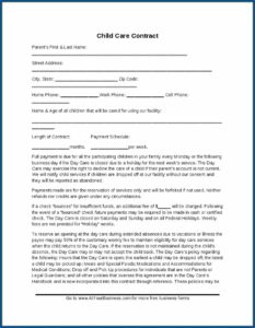 In Home Daycare Contracts And Forms