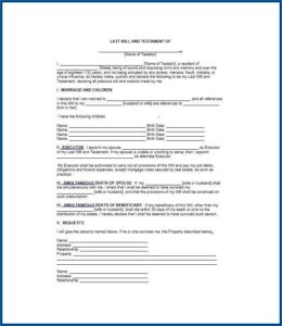 Last Will And Testament Forms Free
