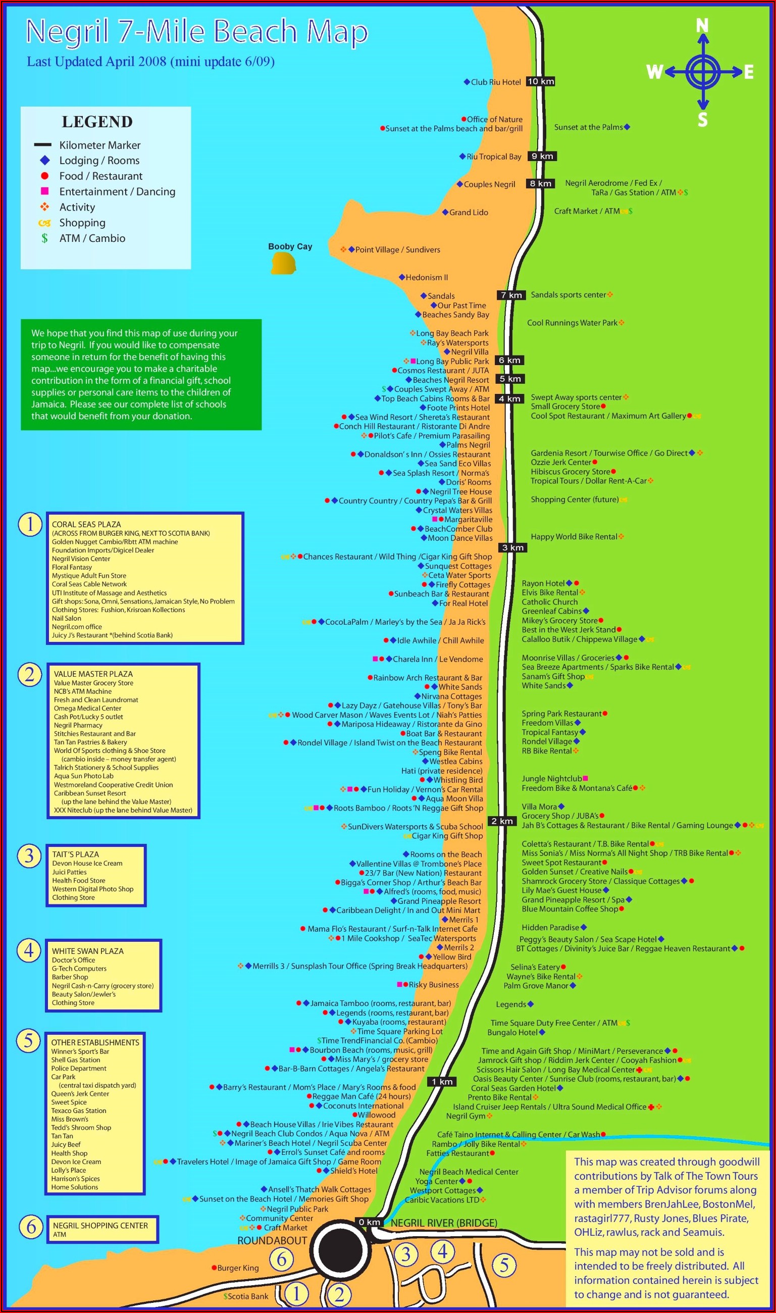 Map Of Hotels Along 7 Mile Beach Negril