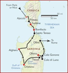 Map Showing Sardinia And Corsica