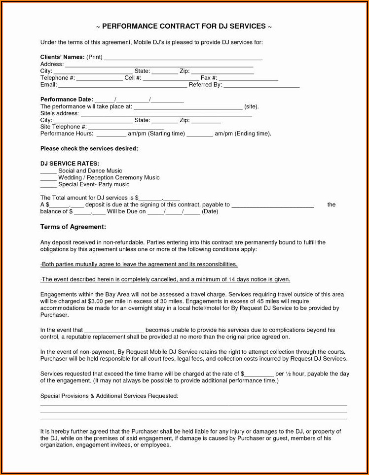 Mobile Dj Contract Template Free