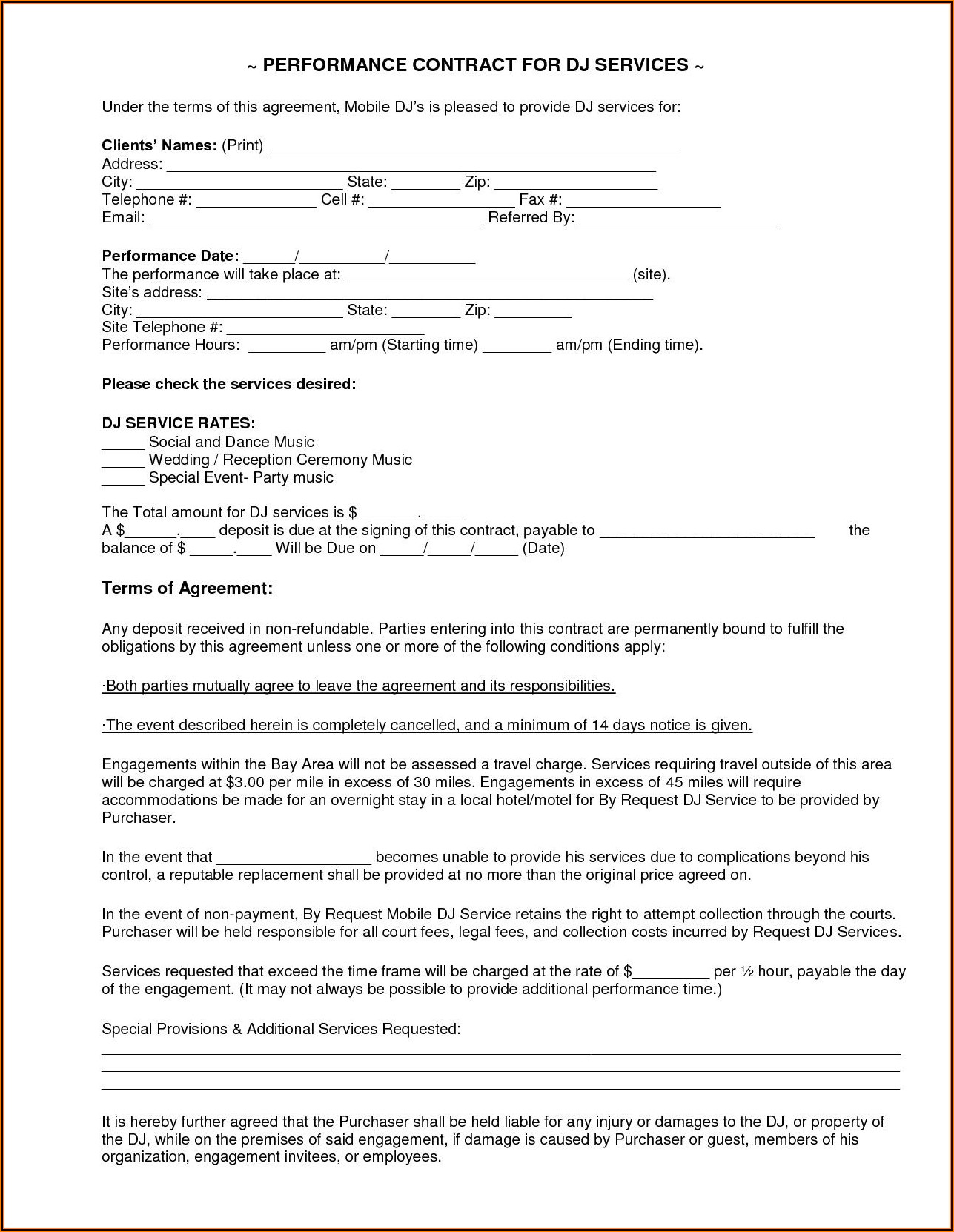 Mobile Dj Contract Template